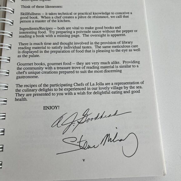 Chefs of La Jolla Cookbook First Edition 1993 Signed A.J Goodhead Steve Mihaly - Picture 7 of 14